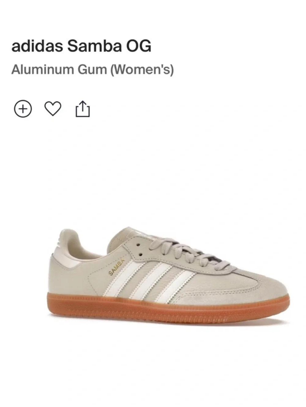 Adidas Samba OG Aluminum Gum Women’s Size 7 – Cream Leather, Gum Sole - Picture 1 of 12